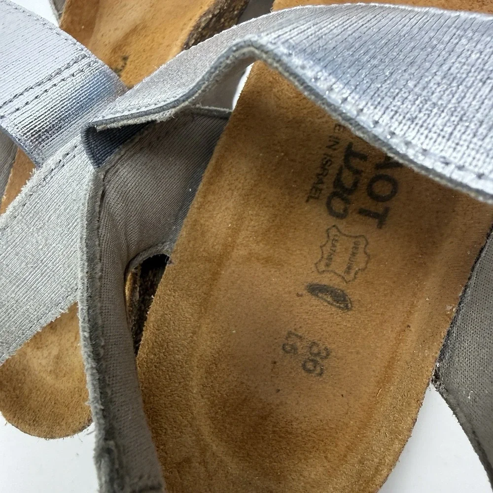 NAOT Platform Wedge Sandals Silver Metallic Strappy Slingback Womens 36 L5
